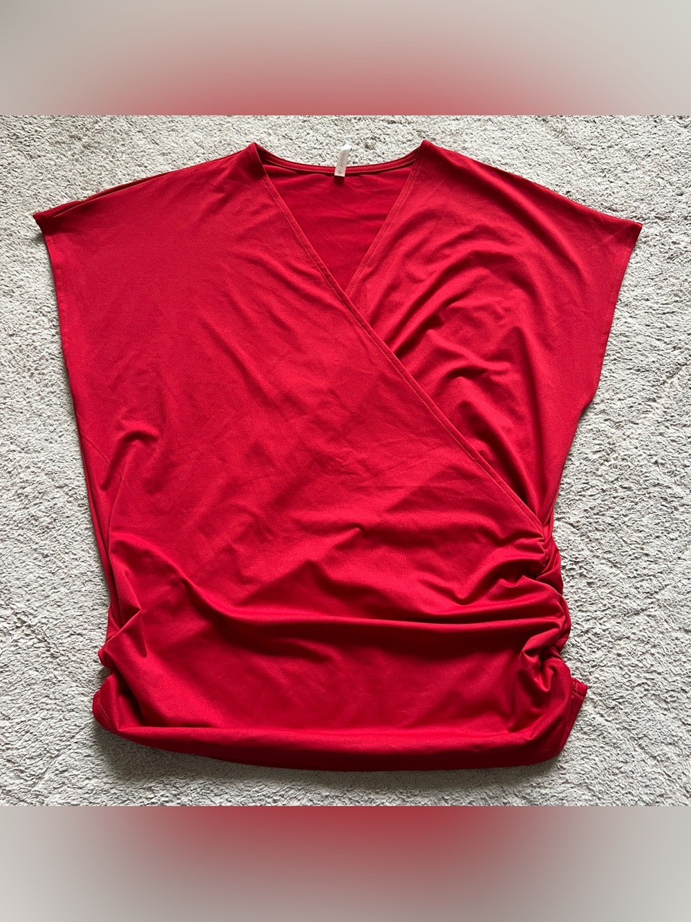 NWT Halara Wrap Top Cap Sleeves Stretchy Ruched Draped Minimalist Office Sz L